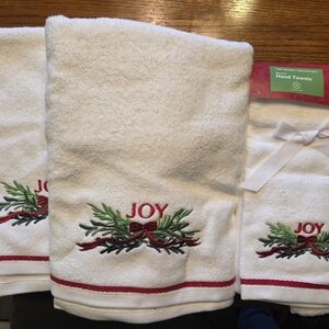 Martha Stewart White Hand Towels with Joy Embroidery